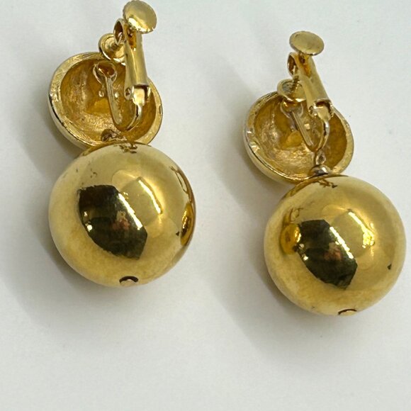 Vintage Gold-tone Double Ball Earrings Screw Back Statement 1960 Mod Design MCM - Picture 3 of 13